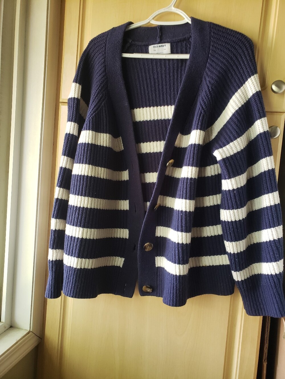 Old Navy Cotton Blend  Navy & White Striped Button Cardigan